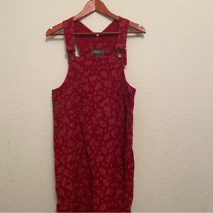 Eddie Bauer Red Corduroy Floral Overall Dress 100% Cotton